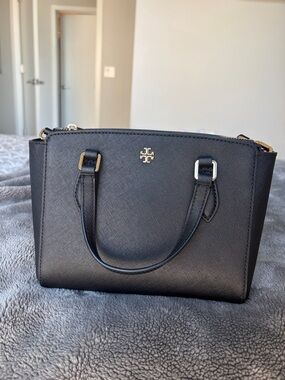 Tory Burch Black Saffiano Mini Satchel with Gold Hardware